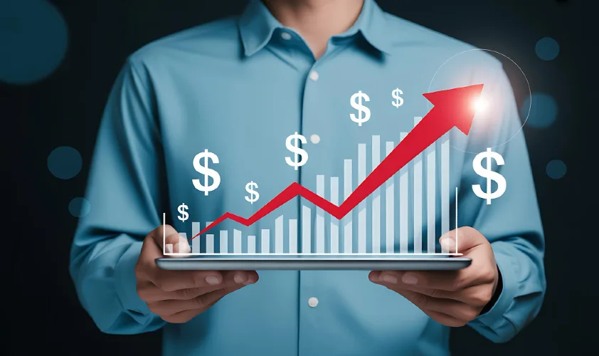 Business growth and financial success on digital tablet